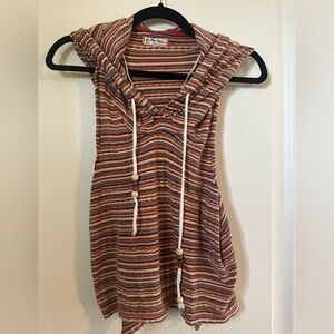 We The Free Striped Very Lightweight Sleeveless High Low Hooded Top. Size M